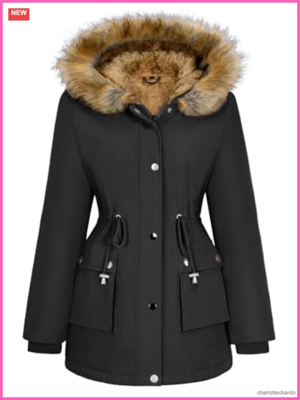 Women's Water-Repellent Fleece-Lined Hooded Winter Parka Coat